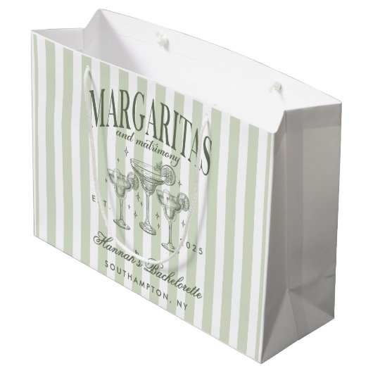 Retro Moderne Margaritas en Huwelijk Gestreept Bac Groot Cadeauzakje (Achterkant Gekanteld)