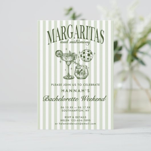 Retro Moderne Margaritas en Huwelijk Gestreept Bac Kaart (Staand voorkant)