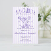 Retro Moderne Margaritas en Huwelijk Gestreept Bac Kaart (Staand voorkant)