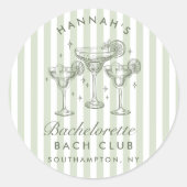 Retro Moderne Margaritas en Huwelijk Gestreept Bac Ronde Sticker (Voorkant)