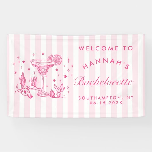 Retro Moderne Margaritas en Huwelijk Gestreept Bac Spandoek (Horizontaal)