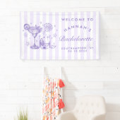 Retro Moderne Margaritas en Huwelijk Gestreept Bac Spandoek (Insitu)