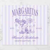 Retro Moderne Margaritas en Huwelijk Gestreept Bac Sparkling Wijnetiket (Enkel label)