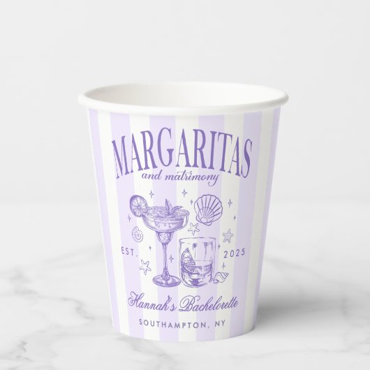 Retro Moderne Margaritas en Huwelijk Gestreepte Ba Papieren Bekers (Voorkant)