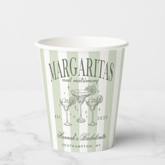 Retro Moderne Margaritas en Huwelijk Gestreepte Ba Papieren Bekers (Voorkant)