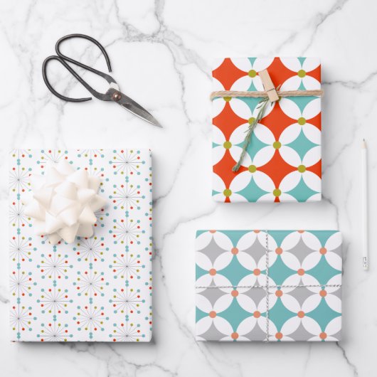 Retro Moderne medio vormen patroon set 3 Inpakpapier Vel (Voorkant)