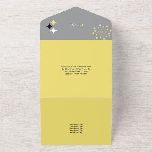 Retro Moderne Mid Century Bruiloft All In One Uitnodiging (Buitenkant)