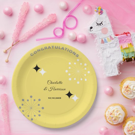 Retro Moderne Mid Century Bruiloft Papieren Bordje (Feest)