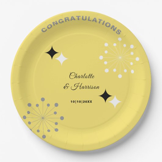 Retro Moderne Mid Century Bruiloft Papieren Bordje (Voorkant)