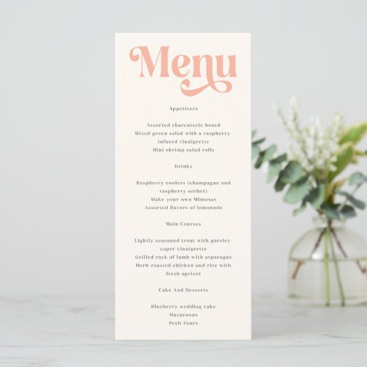 Retro Moderne Minimalistische Pastel Zomer Bruilof Menu (Staand voorkant)