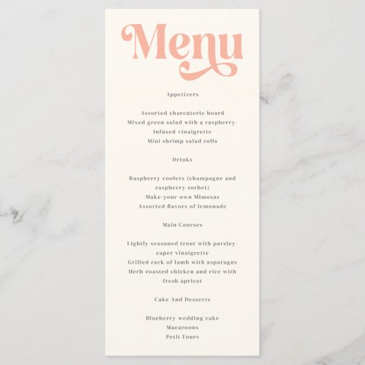 Retro Moderne Minimalistische Pastel Zomer Bruilof Menu (Voorkant)