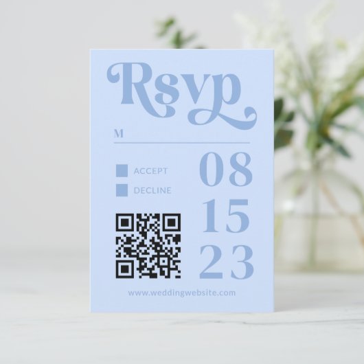 Retro Moderne Minimalistische Perzik en Blauwe Bru RSVP Kaartje (Staand voorkant)