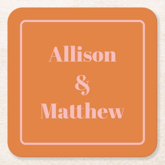 Retro Moderne Minimalistische Roze en Oranje Namen Kartonnen Onderzetters (Voorkant)