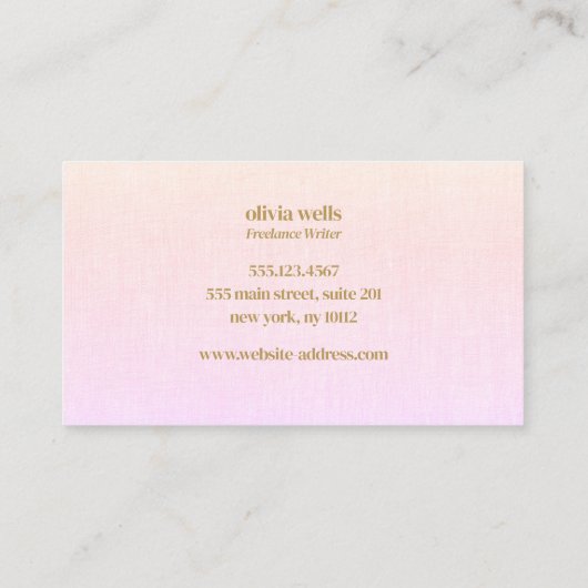 Retro Moderne Minimalistische Roze Gradiënt Visitekaartje (Achterkant)