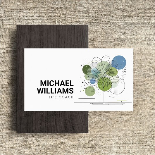 Retro Moderne Minimalistische Tree Life Coach Blau Visitekaartje