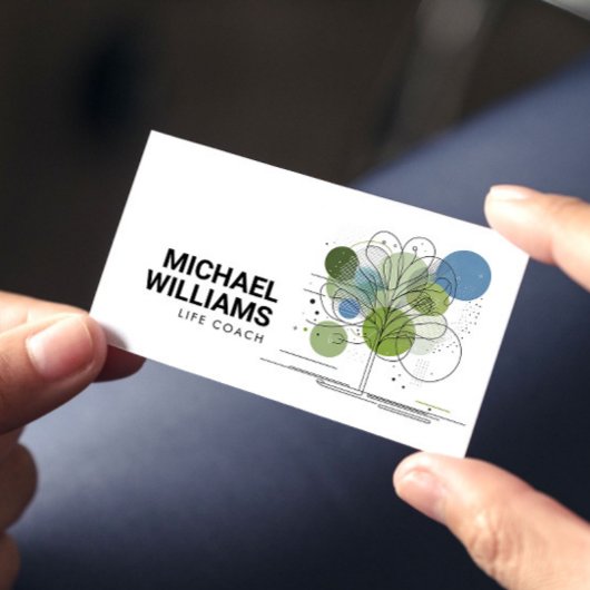 Retro Moderne Minimalistische Tree Life Coach Blau Visitekaartje