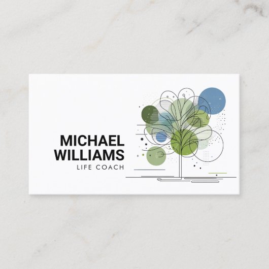 Retro Moderne Minimalistische Tree Life Coach Blau Visitekaartje (Voorkant)