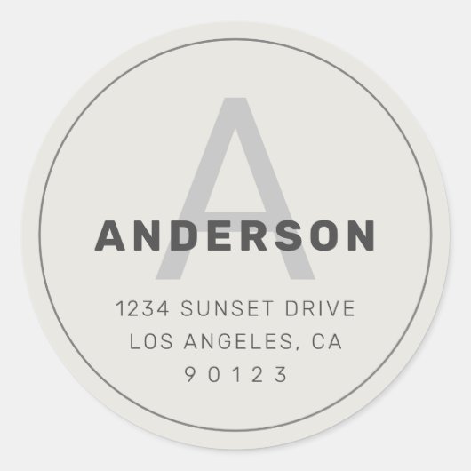 Retro-Moderne Monogram | Donkergrijs & Crèmewit Ronde Sticker (Voorkant)