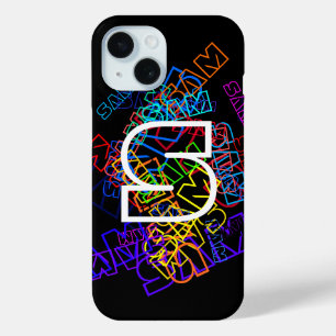 Retro-Moderne Naam & Monogram Heldere Kleuren & Zw iPhone 15 Case