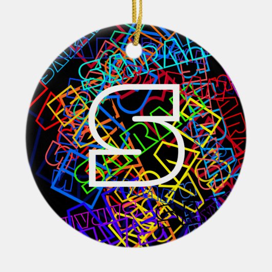 Retro-Moderne Naam & Monogram Heldere Kleuren & Zw Keramisch Ornament (Voorkant)