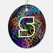 Retro-Moderne Naam & Monogram Heldere Kleuren & Zw Keramisch Ornament (Links)