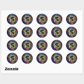 Retro-Moderne Naam & Monogram Heldere Kleuren & Zw Ronde Sticker (Vel)