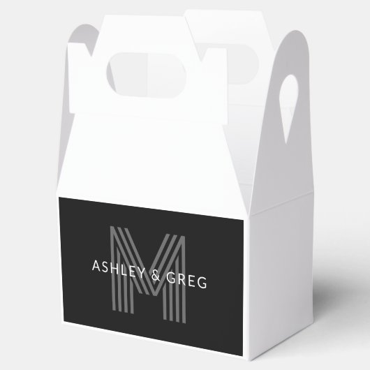 Retro Moderne Naam/Naam Bewerkbaar Monogram Zwart  Bedankdoosjes (Geopend)