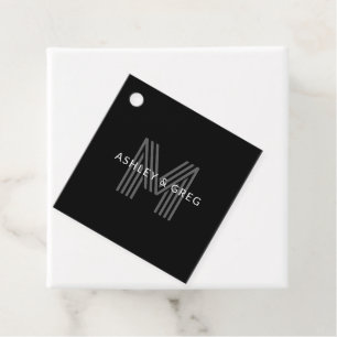 Retro Moderne Naam/Naam Bewerkbaar Monogram Zwart  Bedankjes Labels