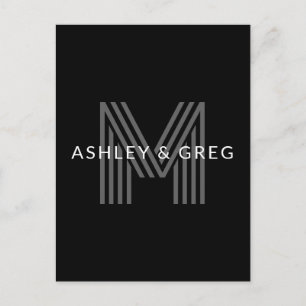 Retro Moderne Naam/Naam Bewerkbaar Monogram Zwart Briefkaart