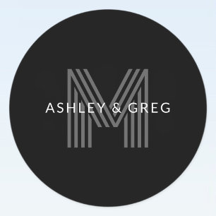 Retro Moderne Naam/Naam Bewerkbaar Monogram Zwart  Labels