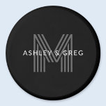 Retro Moderne Naam/Naam Bewerkbaar Monogram Zwart  Magneet<br><div class="desc">Stijlvol aanpasbaar retro-modern monogram,  bewerk naar wens!</div>