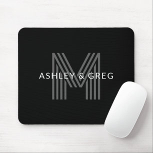 Retro Moderne Naam/Naam Bewerkbaar Monogram Zwart Muismat