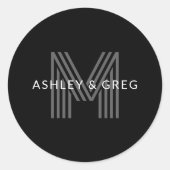 Retro Moderne Naam/Naam Bewerkbaar Monogram Zwart  Ronde Sticker (Voorkant)