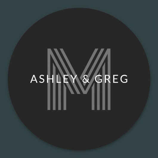 Retro Moderne Naam/Naam Bewerkbaar Monogram Zwart  Ronde Sticker