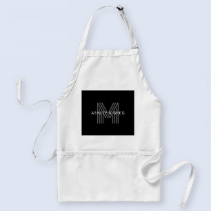 Retro Moderne Naam/Naam Bewerkbaar Monogram Zwart Standaard Schort