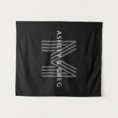 Retro Moderne Naam/Naam Bewerkbaar Monogram Zwart Wandkleed (Voorkant (horizontaal))