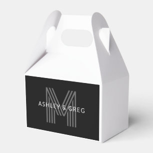 Retro Moderne Naam/ Namen Bewerkbaar Monogram Zwar Bedankdoosjes