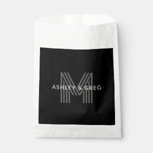 Retro Moderne Naam/ Namen Bewerkbaar Monogram Zwar Bedankzakje