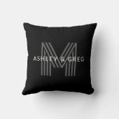 Retro Moderne Naam/ Namen Bewerkbaar Monogram Zwar Kussen (Achterkant)
