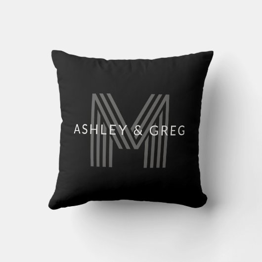 Retro Moderne Naam/ Namen Bewerkbaar Monogram Zwar Kussen (Achterkant)