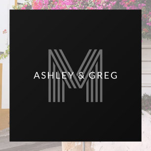 Retro Moderne Naam/ Namen Bewerkbaar Monogram Zwar Raamsticker