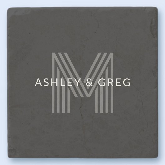 Retro Moderne Naam/ Namen Bewerkbaar Monogram Zwar Stenen Onderzetter