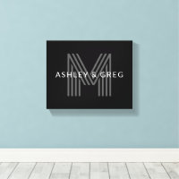Retro Moderne Naam/Namen Bewerkbaar Monogram Zwart