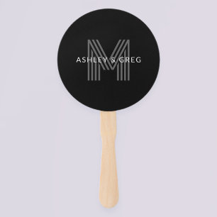 Retro Moderne Naam/Namen Bewerkbaar Monogram Zwart Handwaaier