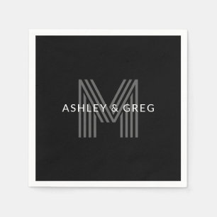 Retro Moderne Naam/Namen Bewerkbaar Monogram Zwart Servet