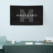 Retro Moderne Naam/Namen Bewerkbaar Monogram Zwart Spandoek (Beurs)