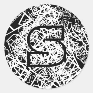 Retro-Moderne naam of woord & monogram zwart & wit Ronde Sticker