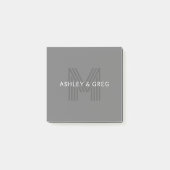 Retro Moderne Naam/s Bewerkbaar Monogram Grijs Post-it® Notes (Voorkant)