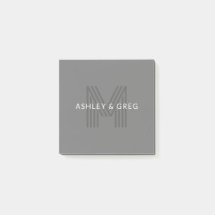 Retro Moderne Naam/s Bewerkbaar Monogram Grijs Post-it® Notes