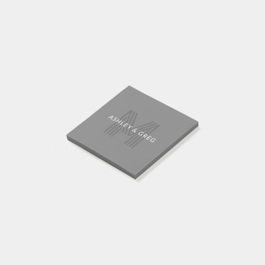 Retro Moderne Naam/s Bewerkbaar Monogram Grijs Post-it® Notes (Schuin)